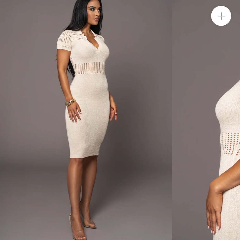 JLUXLABEL buttercream Venice collard midi dress